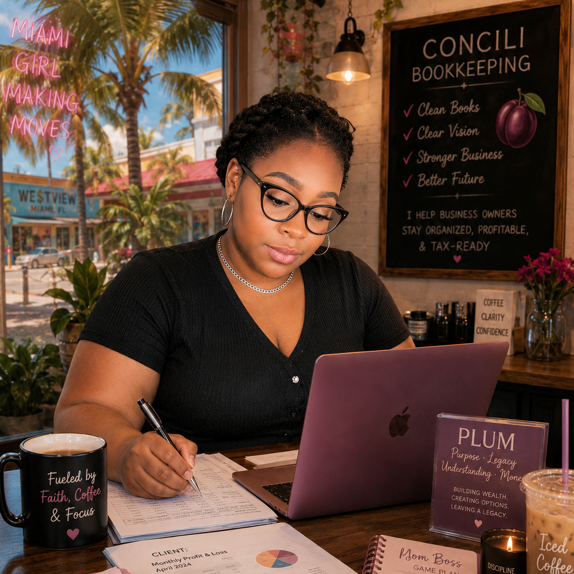 Laz Williams, virtual bookkeeper and founder of Concili Bookkeeping Solutions, working at her desk